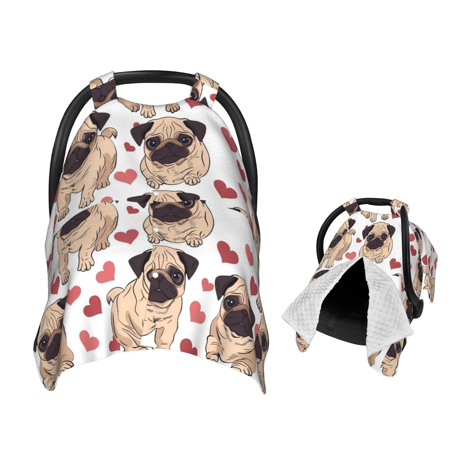 Funny Cartoon Pugs Puppies Baby Car Seat Canopy and Nursing Cover for Breastfeeding Multi-Use Cover Lightweight Infant Stretchy Carrier Carseat Winter Cover for Newborn Girls Boys