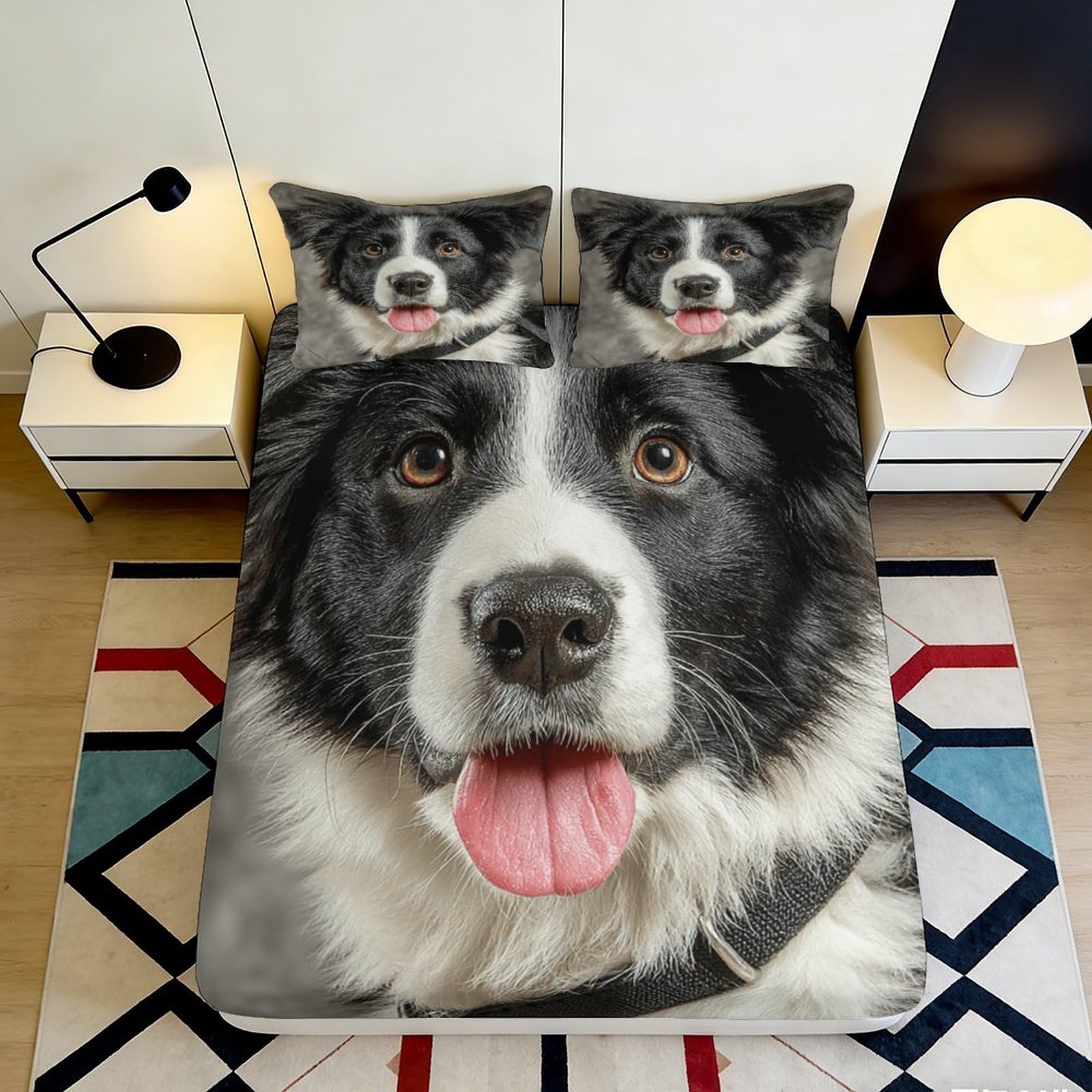 3D Printed Border Collie Fitted Sheet Microfiber Soft Mattress Cover for Bedroom, Dorm Room and Guest Room Decor 90x200x25cm