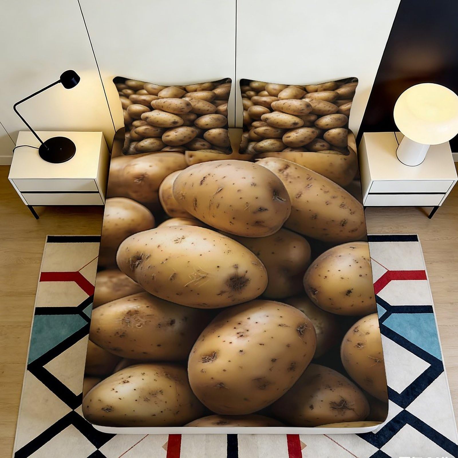 3D Printed Realistic Potato Fitted Sheet Microfiber Soft Breathable Vegetable Mattress Cover for Bedroom Decor Dorm Room 90x200x25cm