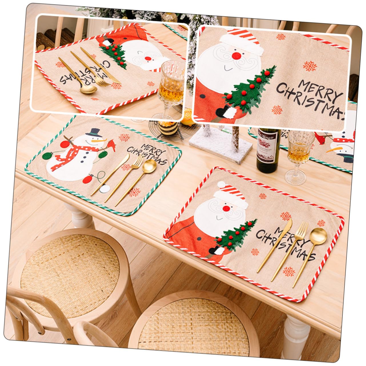 4 Piezas Decoración navideña manteles de Navidad manteles de Rayas Christmas Tablecloth Christmas Table Runner Posavasos navideños cojín de Copa de Fiesta Mantel de Rayas Tela Rojo TOPBATHY