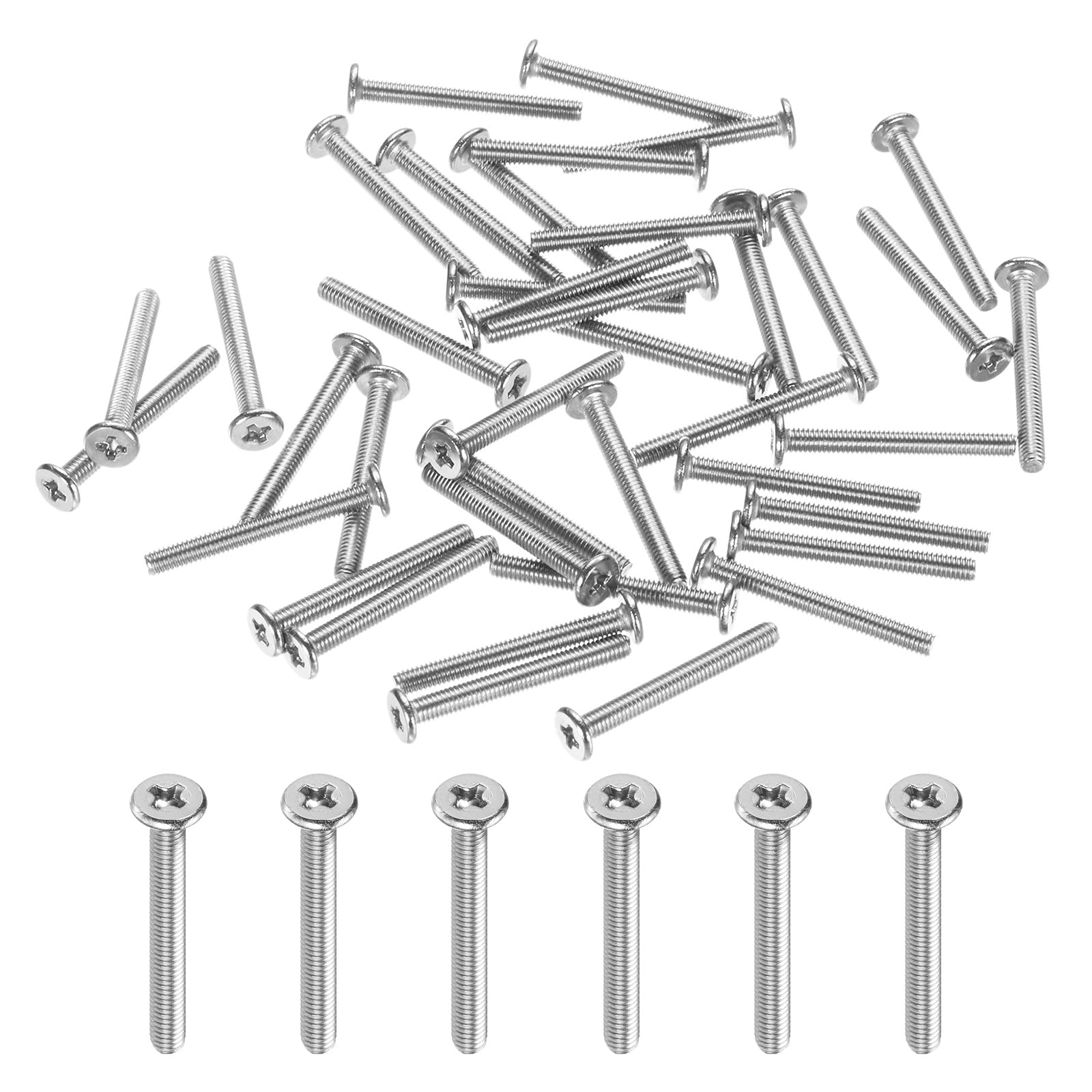 M METERXITY 60-Pack Flat Head Machine Screws, M3x25mm 304 Stainless Steel Phillips Drive Tiny Screws for Machinery/Equipment, Cross Drive Hardware Fastener