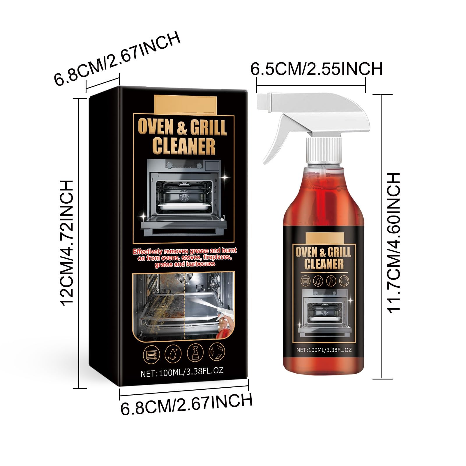 Backofen- und Grillreiniger, Grill- und Rostreiniger Gasbereichsreiniger Entfetter Backofenreiniger Heavy Duty Spray, Heavy Duty Entfetter Küchengeräte, Mikrowelle, Heißluftfritteuse, 100ML (8pcs)