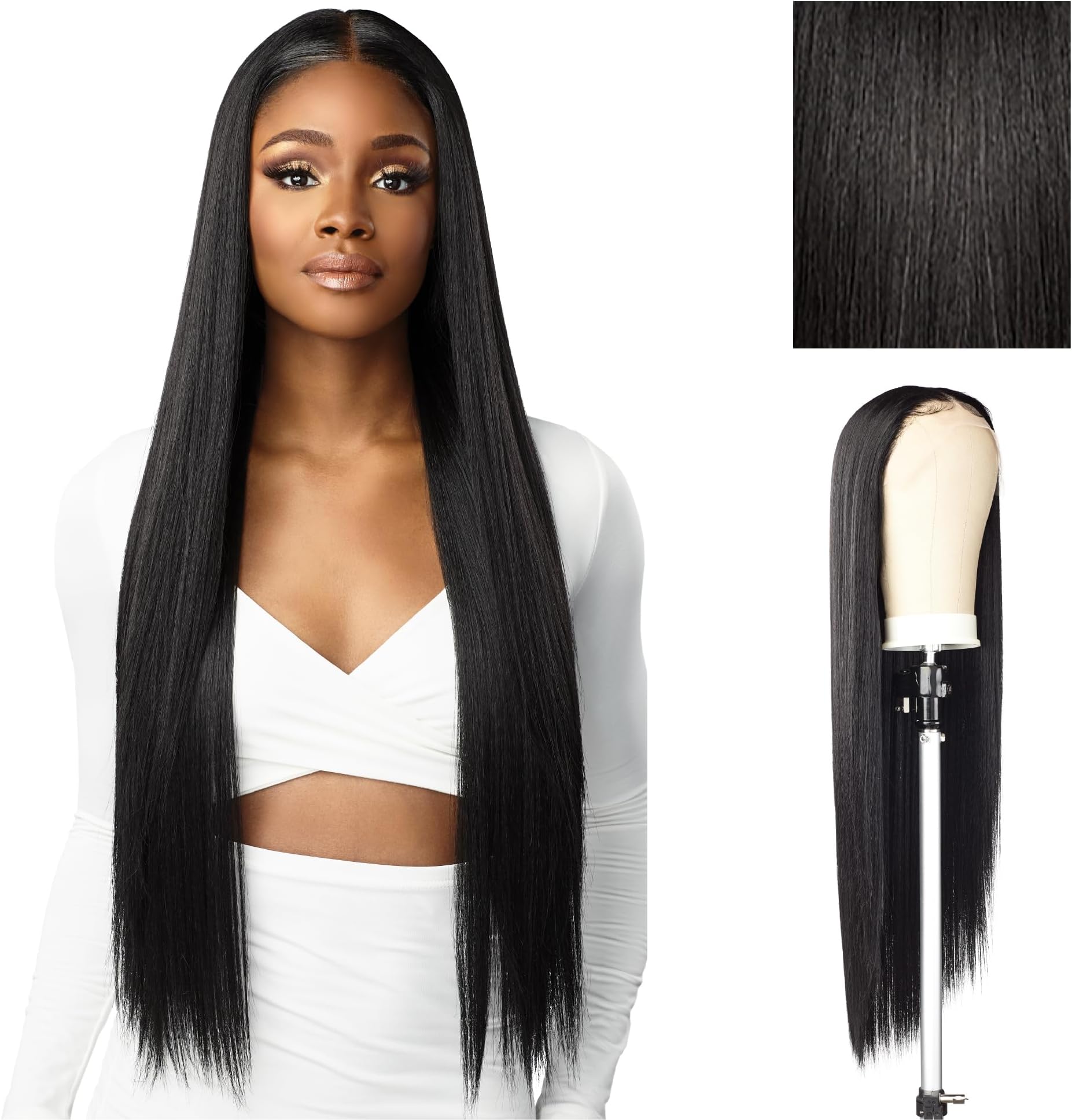 Butta Lace Hhm Wigs - Straight 32 Inch Human Hair Blend Extra Wide 5 Inch Parting Preplucked Hairline Glueless Lacefront (1B OFFBLACK)