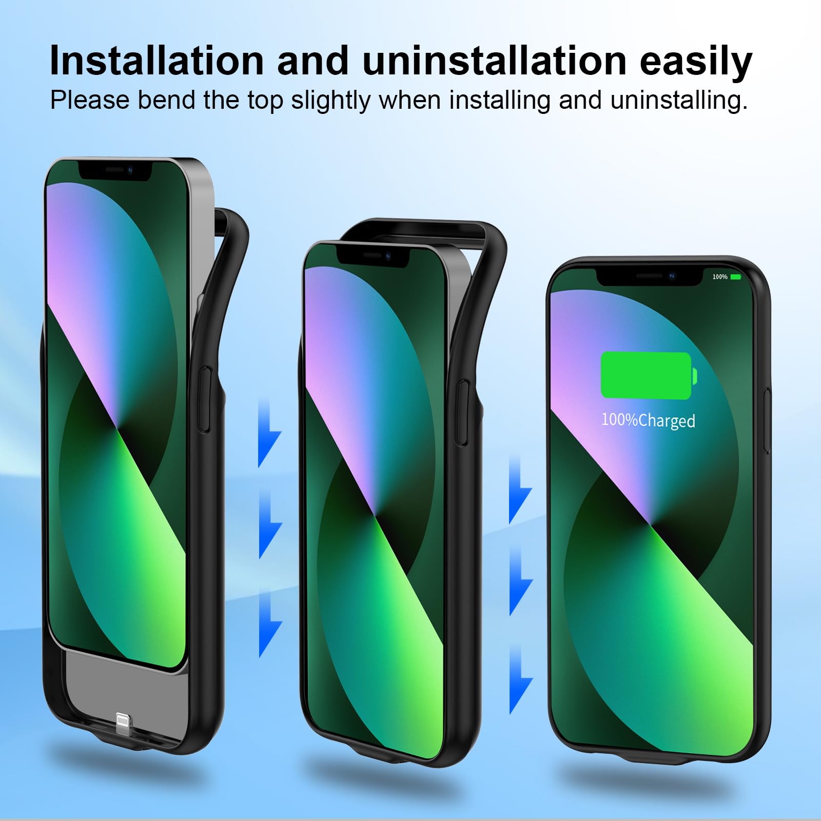 13800mAh Batteria Custodia di Ricarica per iPhone 13/14/13 Pro 6.1 Pollici con Protezione Schermo Nero