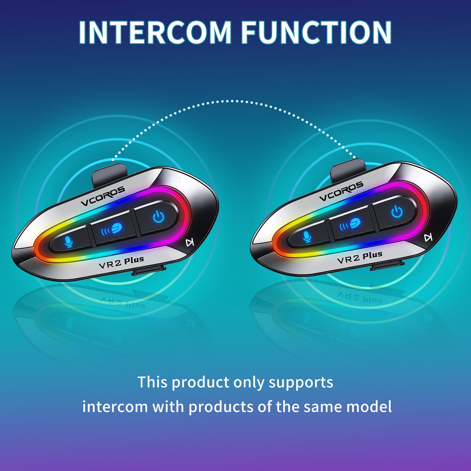 VCOROS Interfono Moto VR2 Plus,Interfono Casco Sistema di Comunicazione per 2 Persone Entro 500m,Impermeabile IP56,Auricolare Casco Moto Supporto Chiamata Vocale Controllo Musica (2Pack Hard Mic)