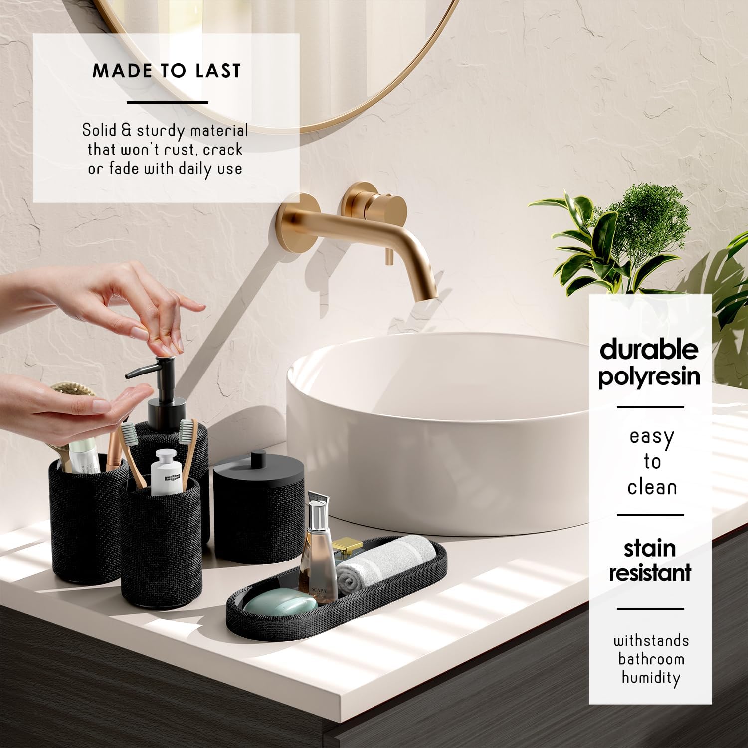 Clara Clark Black Bathroom Set - Bathroom Sets with Shower Curtain and Rugs, 21PC Bathroom Accessory Set, Shower Curtain Set with Soap Dispenser & Toothbrush Holder