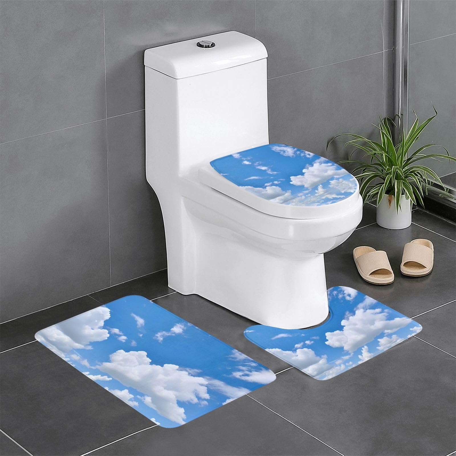 Tapis de salle de bain imprimés nuages blancs lot de 3 tapis de sol de WC 61x40 cm