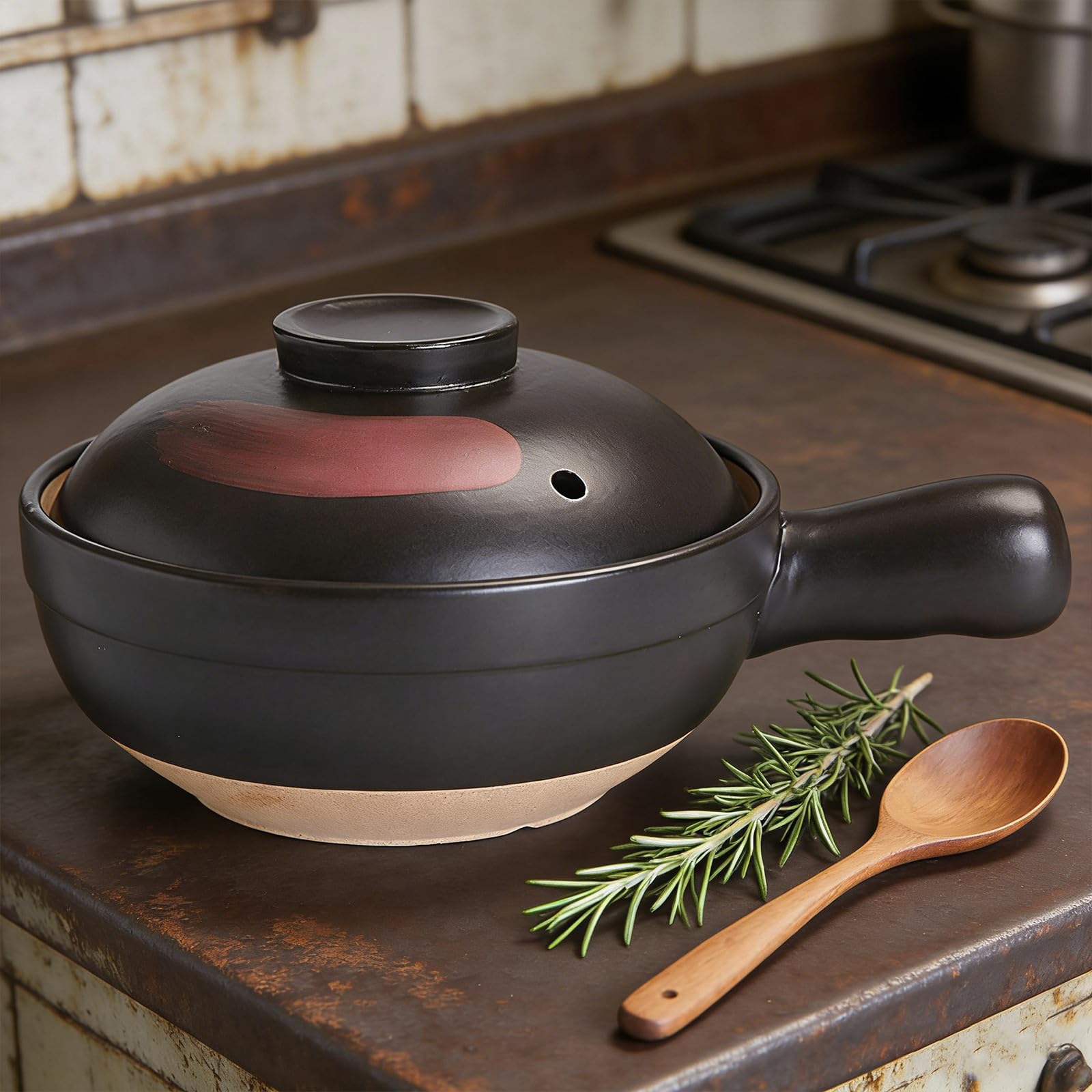 Pentola in Argilla per Stufato e Zuppa Superficie Liscia, Facile da Pulire, Design Semplice e Creativo, per Uso Quotidiano e Feste Alimentari