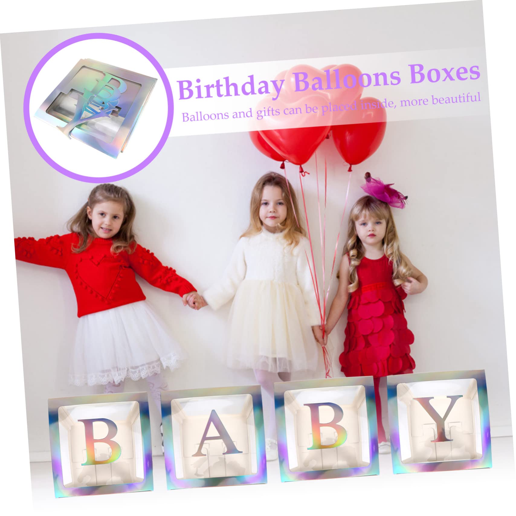 Transparente Ballonbox für Babyparty 1 Satz mit 4 Teilen Silber