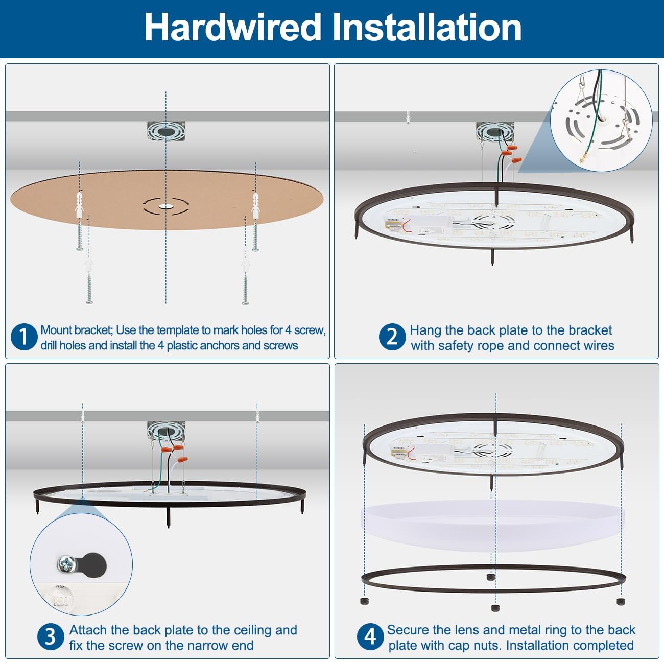 DAKASON 24Inch Oval LED Kitchen Ceiling Light Flush Mount, 40W Big LED Light Fixture Ceiling for Living Room, 3500K/4000K/5000K Dimmable, Modern for Dining Room/Laundry, Oil Rubbed Brown