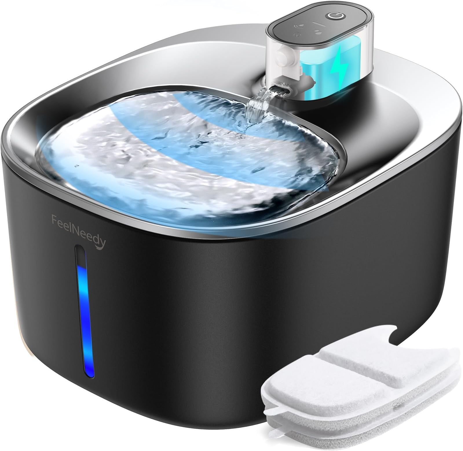 Wireless Cat Water Fountain Battery Operated, 4L/135 fl oz Pet Water Fountain for Cats and Dogs with Motion Sensor, Ultra Quiet Cat Drinking Fountain with 2 Filters (Black YPD-C004P)