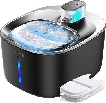 FEELNEEDY 4L Trinkbrunnen für Katze Kabellos mit Sensor Kabelloser Katzenbrunnen Edelstahl mit Bewegungsmelder ohne Strom und Akku 4000mAh, 3 Modi, Leiser Pumpe und 2 Filter, Schwarz
