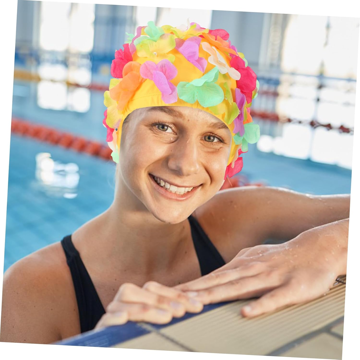 VANZACK 4pcs Flower Swim Cap for Women Comfortable Floral Design Material for Hair Ear Swimming for