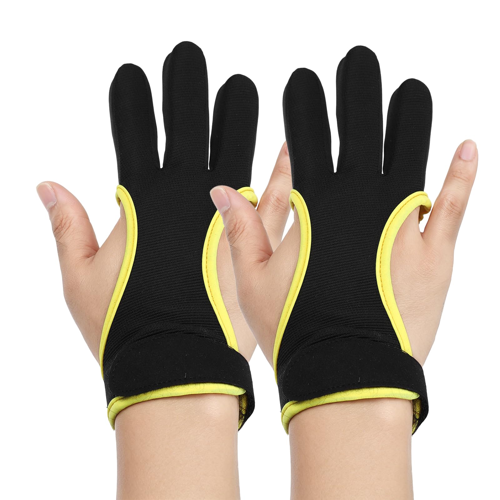 YELARXI Archery Gloves, Durable Shooting Hunting Leather 3-Finger Protector 2 Pack & S & Black Yellow-Fitting for (Adults Woman/Beginner/Recurve/Arrow Bow Protective Gear Accessories)