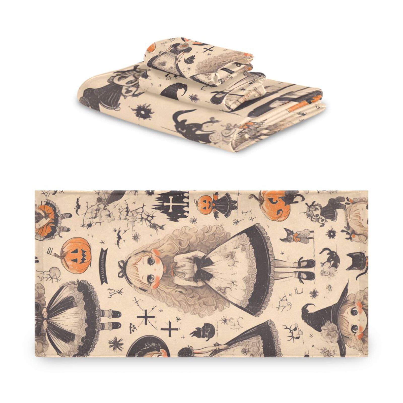 Set di 3 asciugamani morbidi per il viso con zucca di Halloween in stile gotico, 1 asciugamano da bagno, 1 asciugamano per le mani, 1 panno per yoga, bagno e cucina