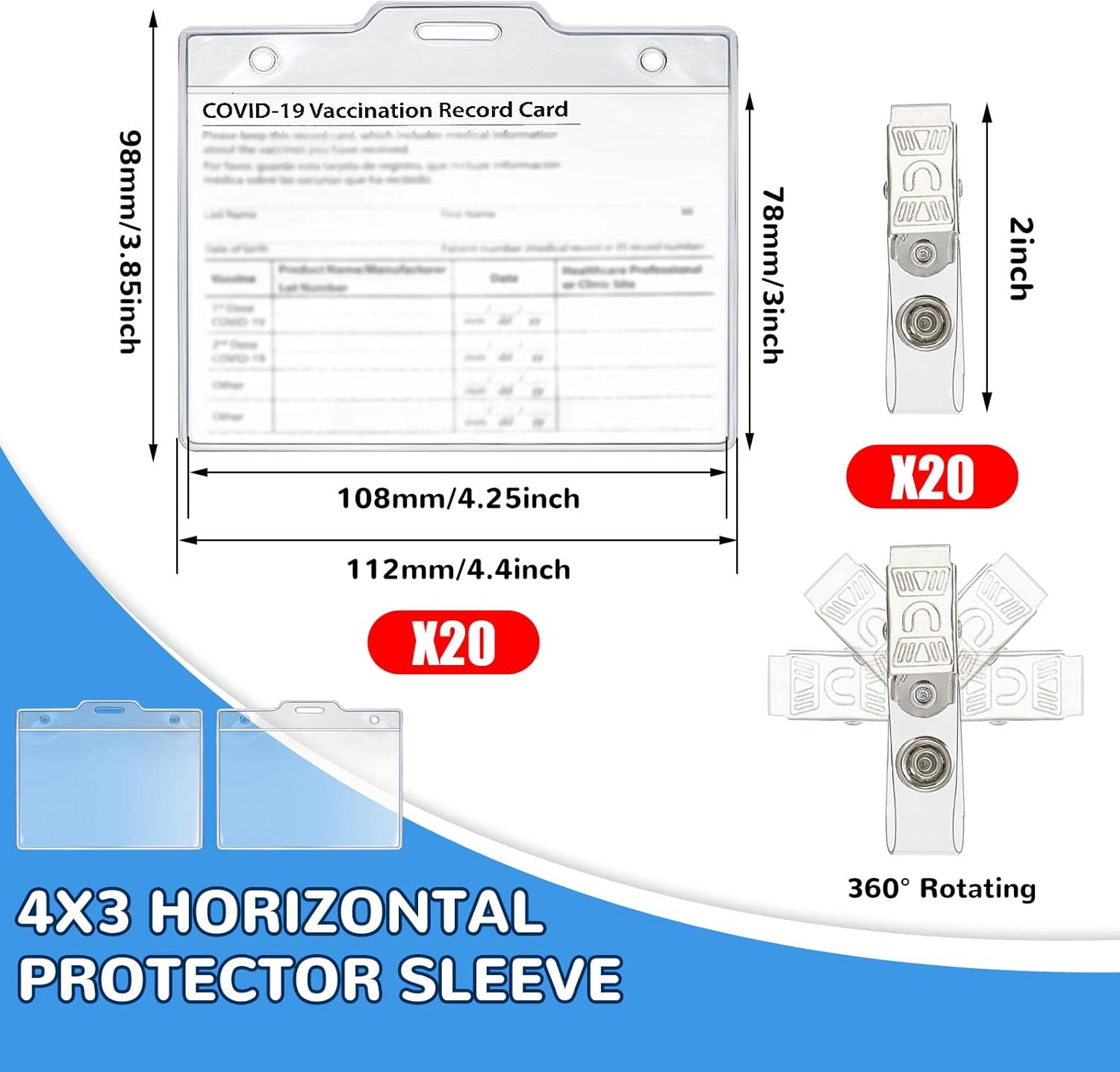 20 Set Name Tags with Clips Name Tag Holder for 4 x 3 ID Badge, Clear Waterproof Vinyl Plastic Sleeve Cover Horizontal Card Holder for Travel and Events - Image 2
