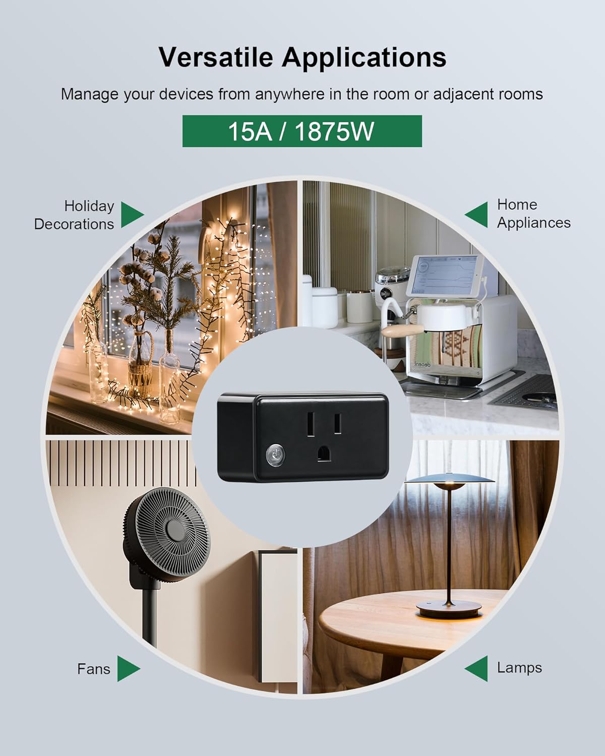 Remote Control Outlet, 200 FT Long Range Wireless Remote Light Switch, No Wiring, 15A/1875W Electrical Outlet Switch for Lamps, Fans, Christmas Trees, Small Appliances, ETL Listed Black Remote Control Outlet image 6 of 7 B0F2HG592K