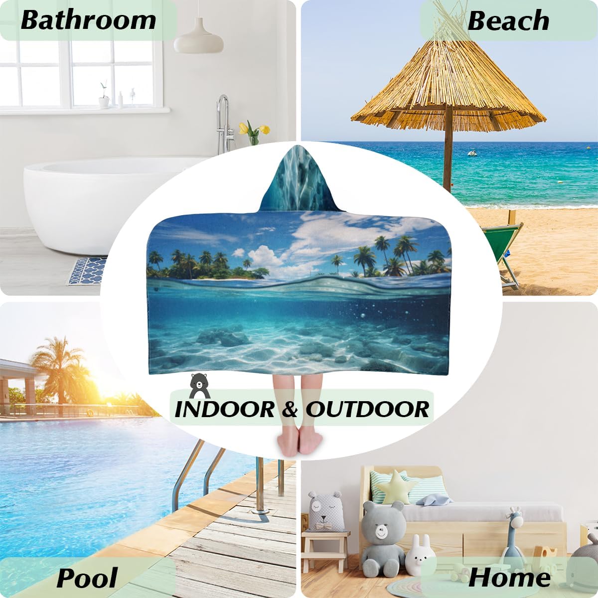 Pardick Kids Bath Towel Summer Sea Beach Towel with Hood Pool Cover Up for Girls Boys Soft Absorbent Hooded Bath Towel Toddler Towels for Beach, Pool
