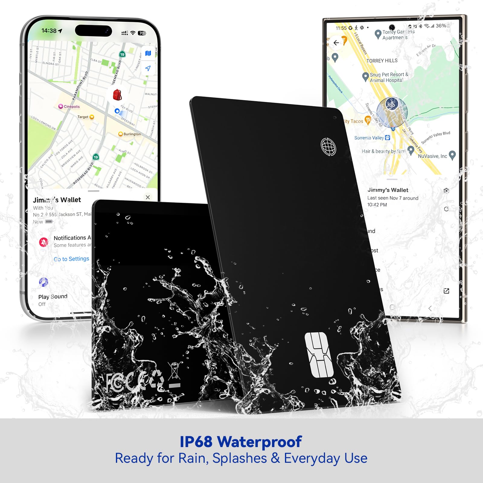 Tarjeta de seguimiento de cartera de doble plataforma, tarjeta de seguimiento delgada inalámbrica recargable de 0.18 cm, funciona con Apple Find My y Google's Find Hub, localizador de artículos