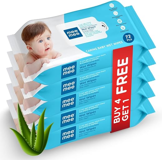 Mee Mee Soft Gentle Baby Wet Wipes (72 Wipes) Pack of 5 | Infused with Aloe Vera and Vitamin E | Paraben & Sulphate Free | Cleansing Wipes | Wipes Combo for Babies