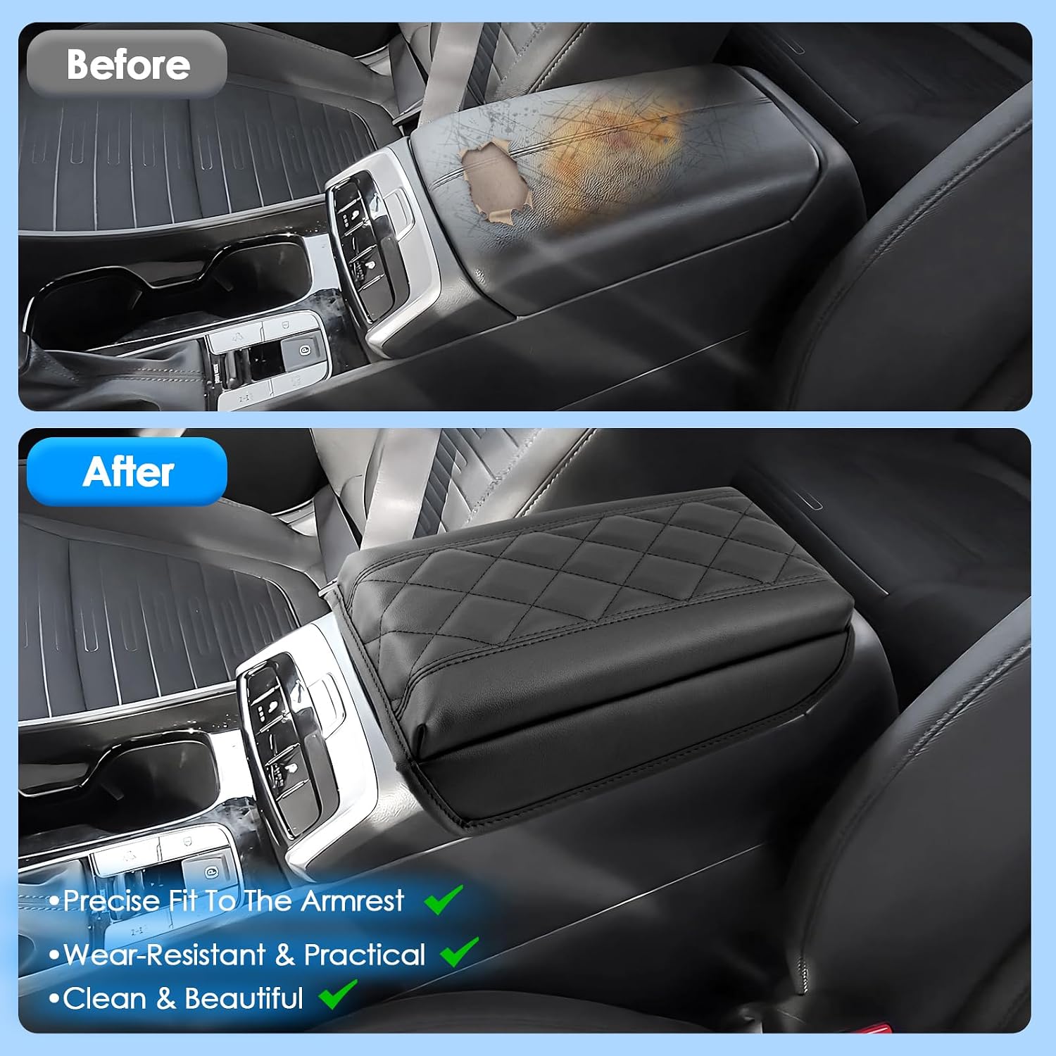 2022-2025 2026 Tucson Center Console Cover for Hyundai Tucson (SE/SEL/SEL Convenience/XRT/N Line/Limited), Waterproof&Cushion Leather Armrest Cover 2023 2024 2025 Tucson Accessories (Padded)