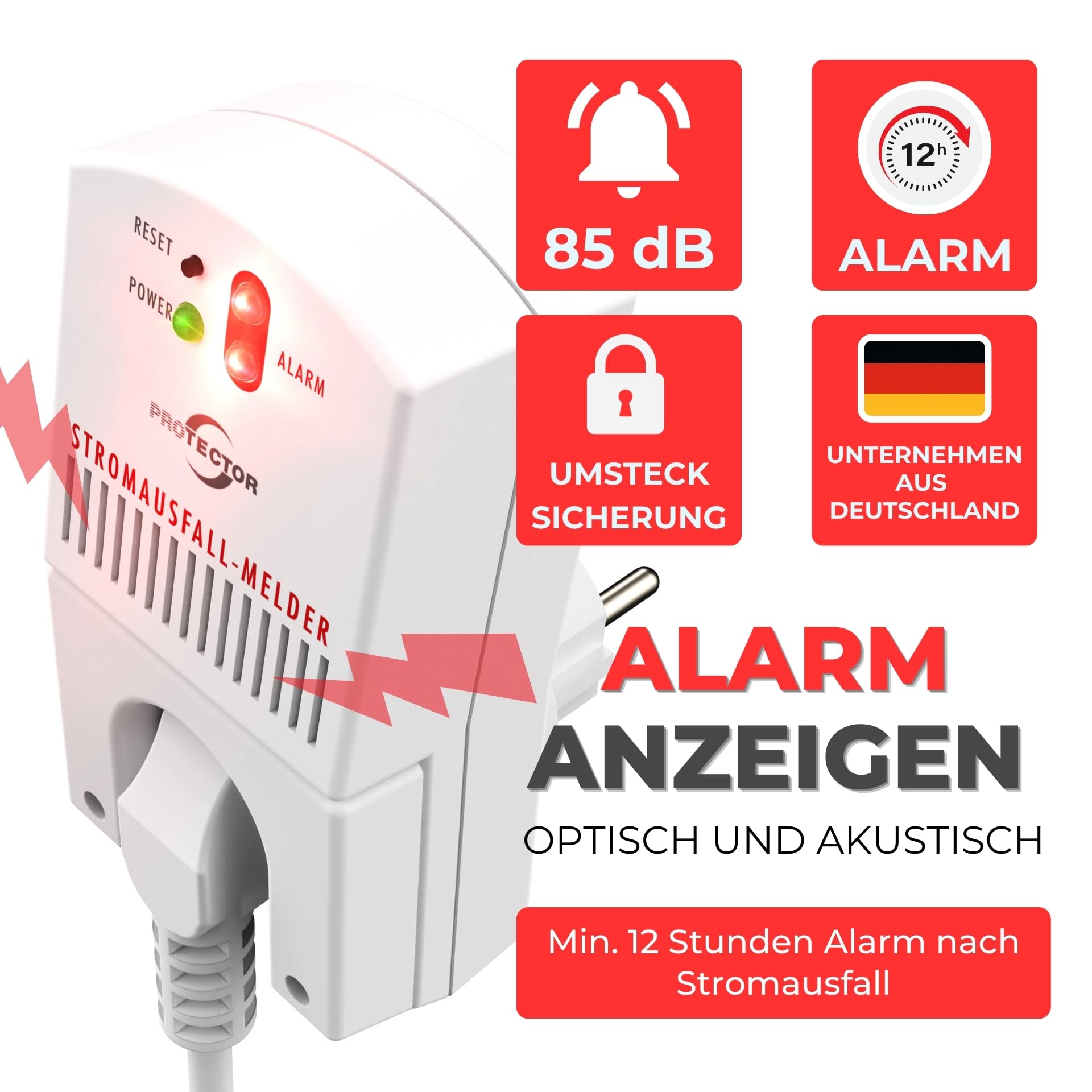 Protector SAM 1000 czujnik awarii zasilania | 3500 W | buforowany prąd awaryjny | 12 godzin | alarm awarii zasilania
