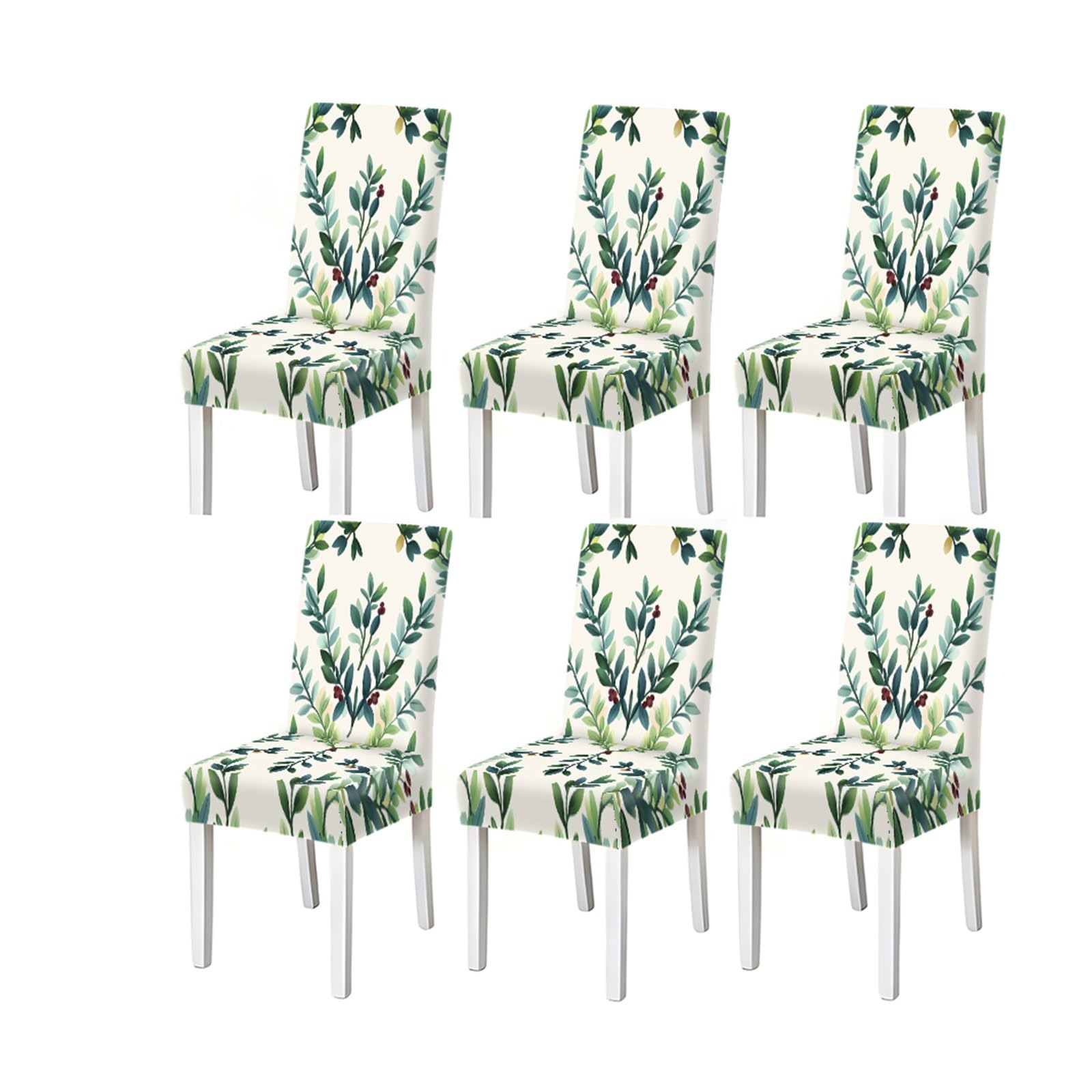 KXUAUV Fresh Green Leaf Berry Botanical Print Stretch Dining Chair Covers, 2/4/6 PCS For Home Kitchen Party Seat Protectors for Restaurant Hotel Party(6PCSChair cover)