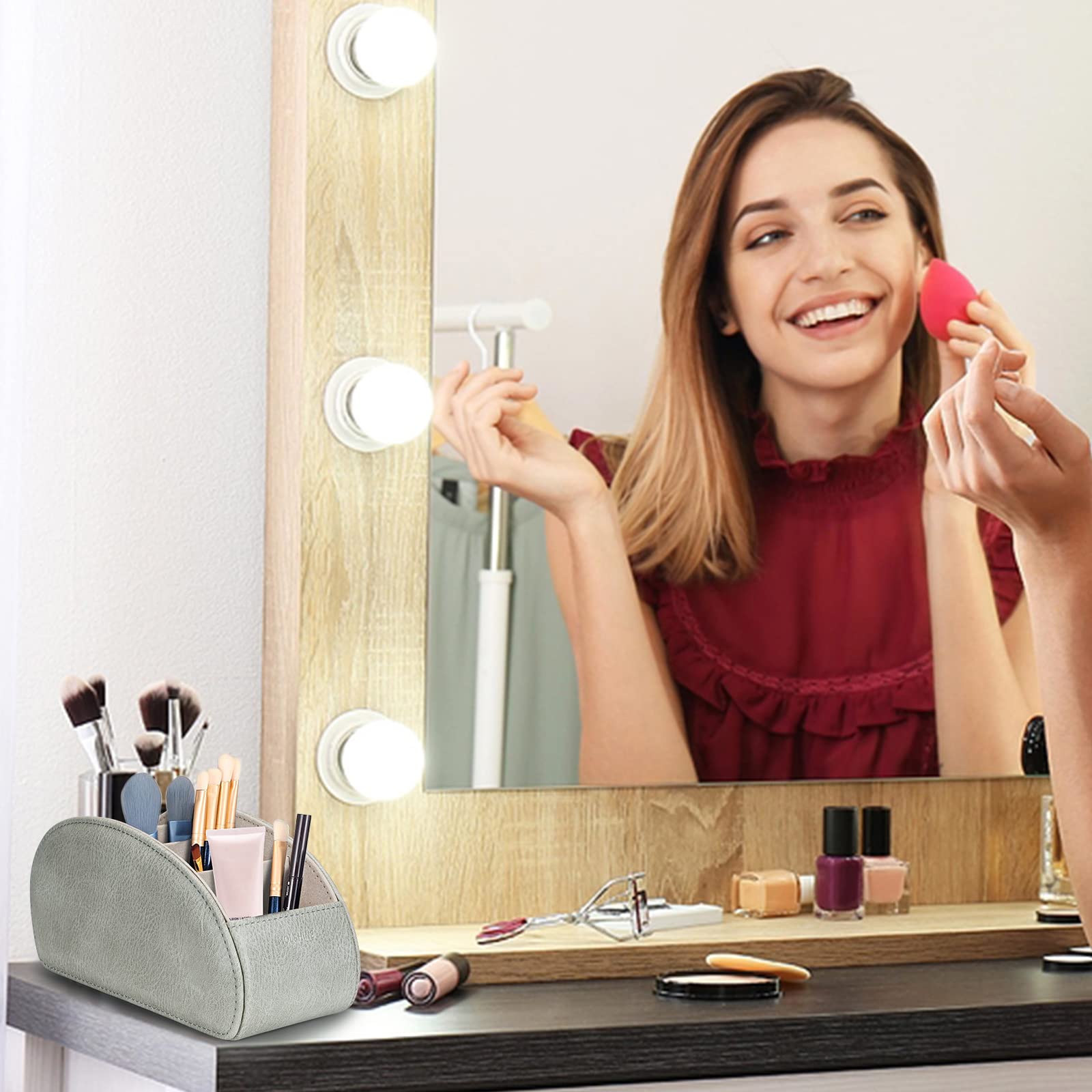 molshine Porta Telecomandi con 5 scomparti,Pelle PU Organizzazione Ufficio di Stoccaggio Caddy Box per Tv Remote,Media Player,Forniture per ufficio,Pennello di trucco (Grigio Chiaro)