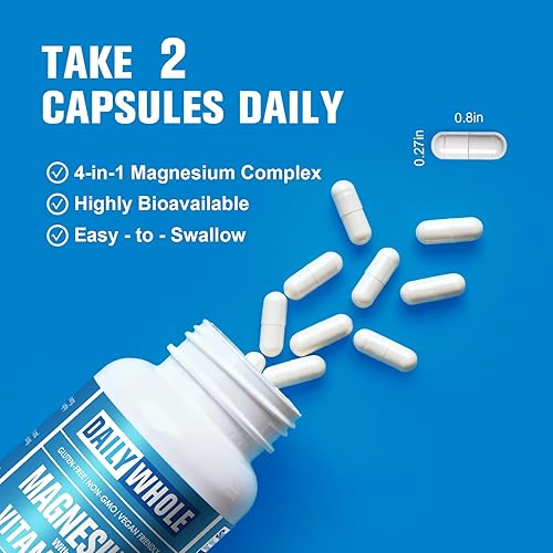 Miniatura 6 de Complejo de glicinato de magnesio 4 en 1, 976 mg de glicinato de magnesio, citrato, malato, L-treonato y suplemento de vitamina B6 para la salud