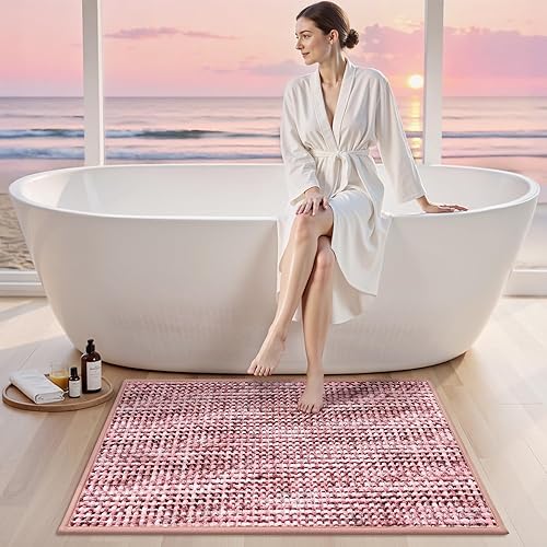 Miniatura 8 de LUMI Alfombras de baño de chenilla, 24 x 36 pulgadas, extra suaves, antideslizantes, absorbentes, alfombras de baño lavables para baño, bañera y