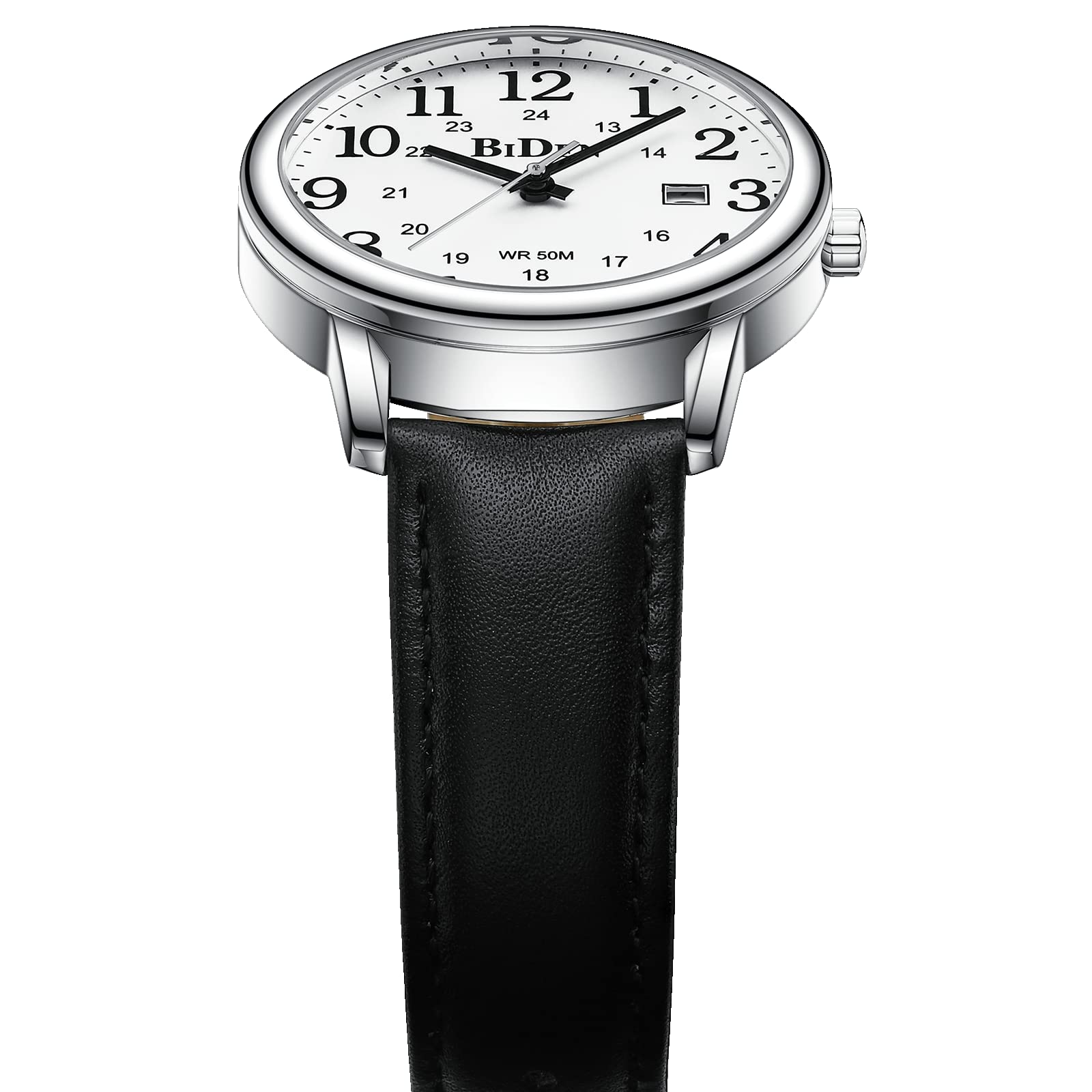 HANPOSH Montre Homme Bracelets en Cuir avec Grand Cadran numérique, faciles à Lire, Montres à Quartz étanches Montres pour Hommes ou Femmes