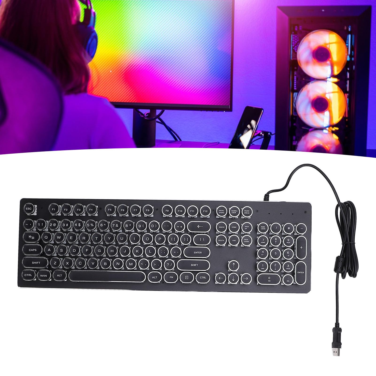 ASHATA Tastiera meccanica da gioco, interruttore blu 104 tasti RGB retroilluminato, tastiera meccanica per computer cablata USB per Win 7 8 10 XP per OS X PC laptop desktop PC gamer (nero)
