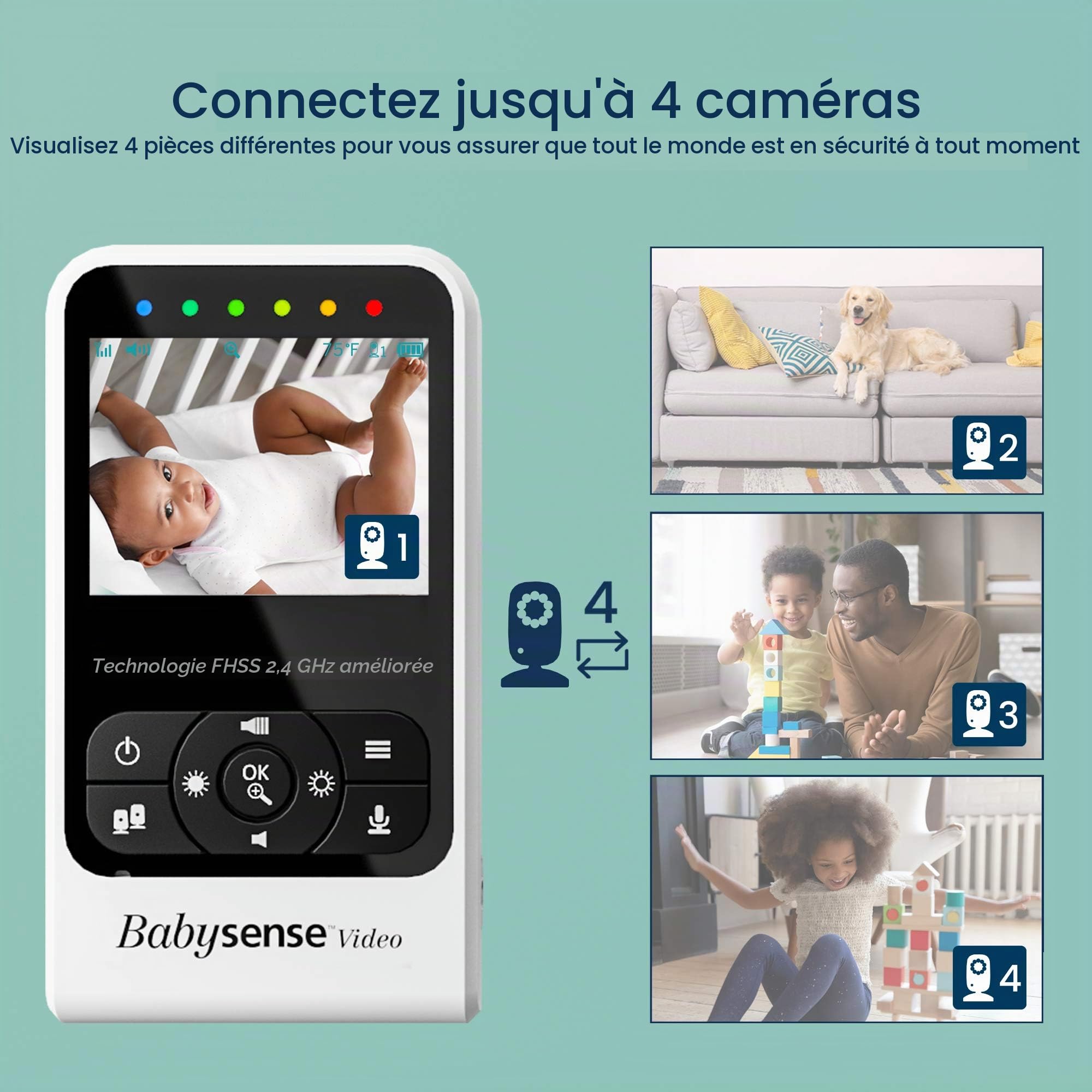 Babysense Moniteur Vidéo pour Bébé, Babyphone avec Deux Caméras et Audio, Température des Locaux, Vision Nocturne, Communication Bidirectionnelle, Berceuses et Fonction de Bruit Blanc, Modèle V24R_2