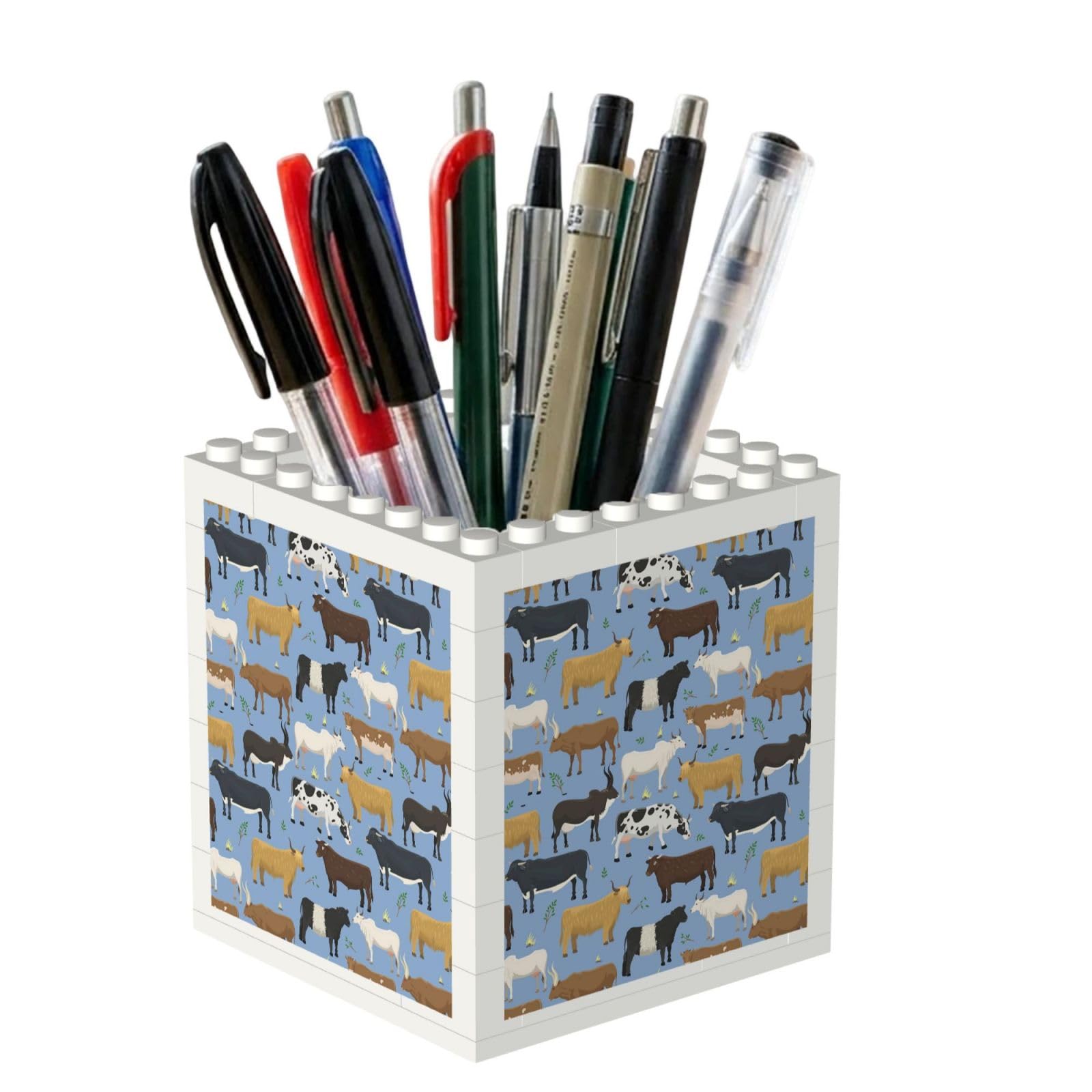 Poadnly Set Of Bulls And Cows Farm Animal Cattle Mammal, Pen Pot Pencil Holder for Office Home School, Compact Desk Organiser for Office Stationery