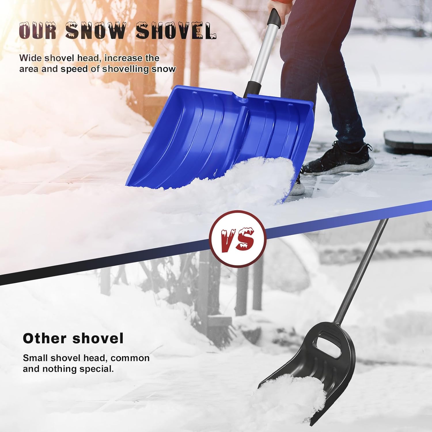 Ciieeo Snow Shovel with Ergonomic D-Handle - Portable Deep Scoop Shovel for Car Trunk Camping Snowmobile Driveway Lightweight Emergency Winter Tool for Snow Removal