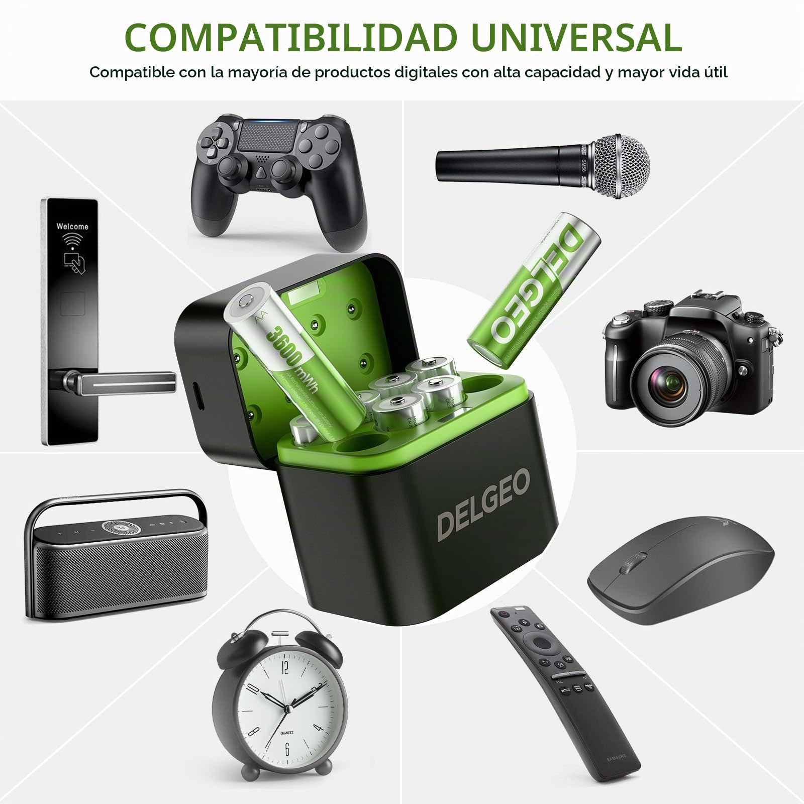 Pilas AA Recargable de Litio con Cargador Paquete de 8, 3600mWh Capacidad Alta Salida Constante de 1,5 V Pilas AA Recargables, Portátil Pilas Recargables para Ratón,Gamepad con 2000 Tiempos de Ciclo