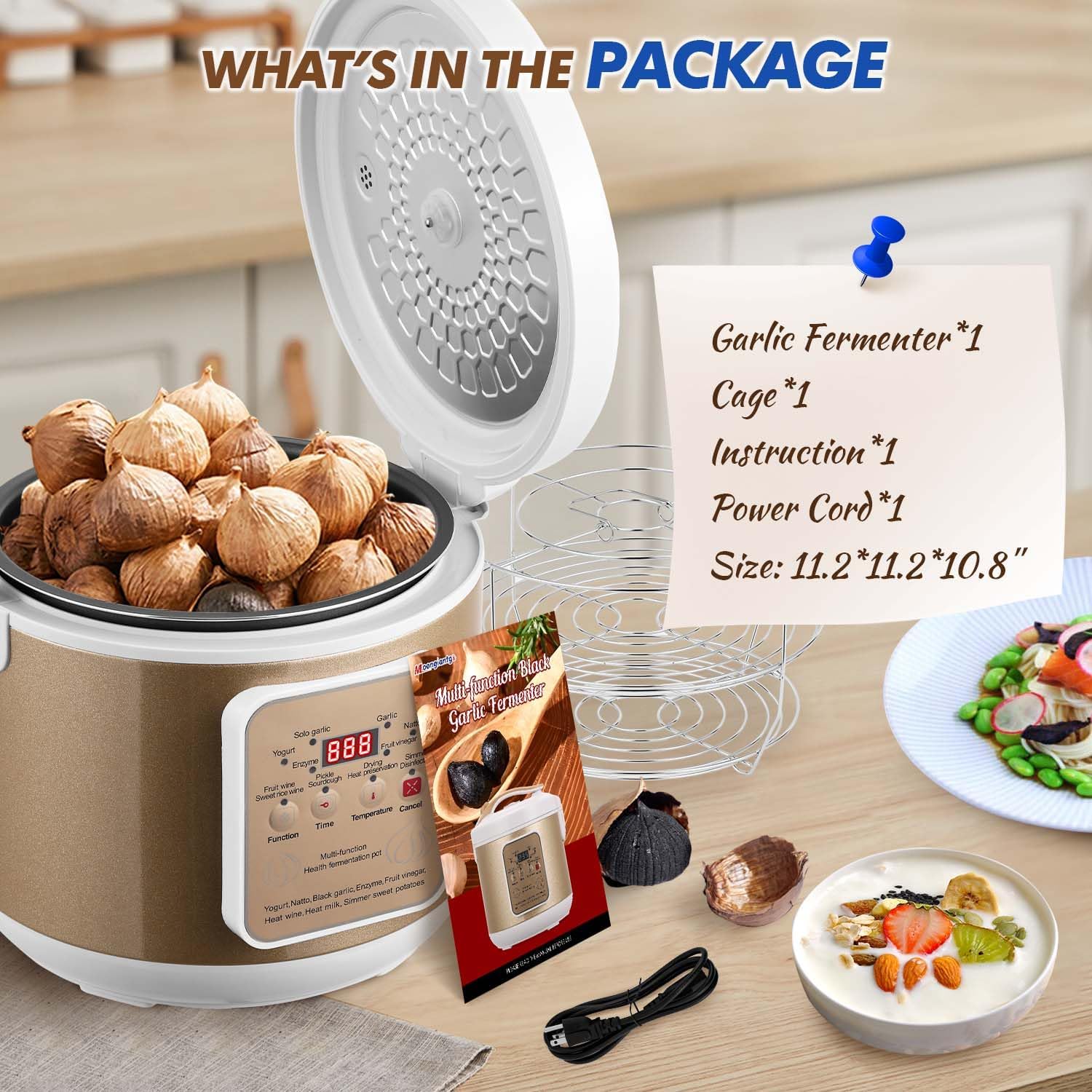 Moongiantgo 6L Black Garlic Fermenter, Automatic Intelligent Fermenter Machine for Natto, Yogurt, Kimchi, Fruit Wine, Garlic Cooker with Precise Time Temperature Control, 110V
