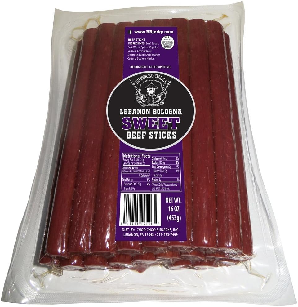 Buffalo Bills 1-lb Pack Sweet Lebanon Bologna Sticks (Pennsylvania Dutch sweet beef sticks)