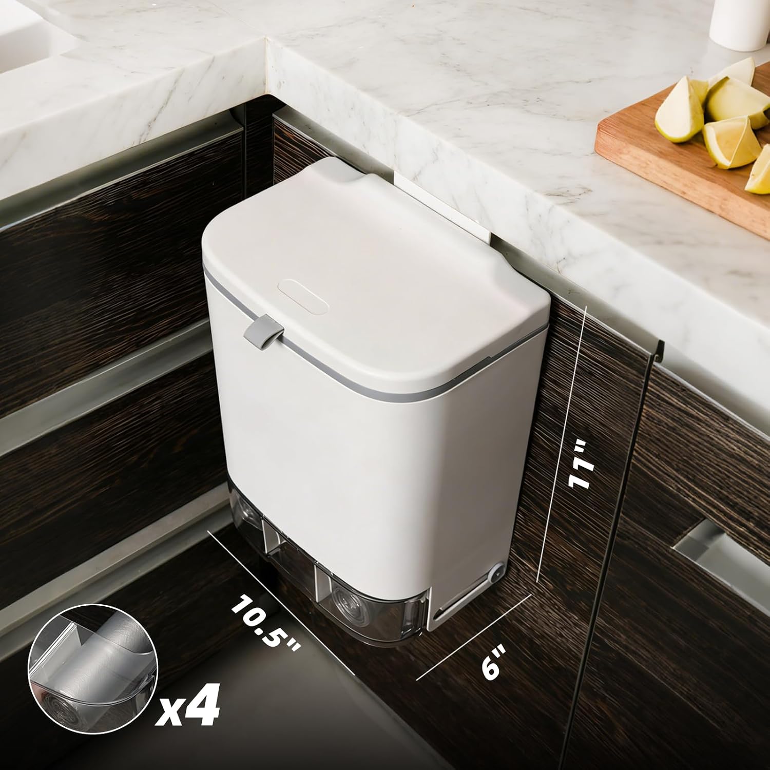 9L Kitchen Compost Bin Wall Mounted Hanging Trash Can with Lid for Cabinet