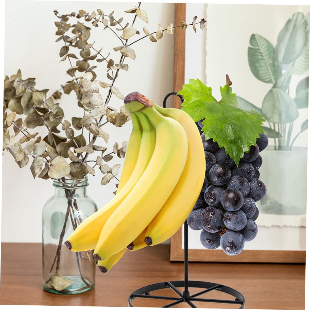 Ciieeo Supporto per banane da cucina, salvaspazio, con doppi ganci, leggero, per appendere banane e uva per mantenere fresche più a lungo