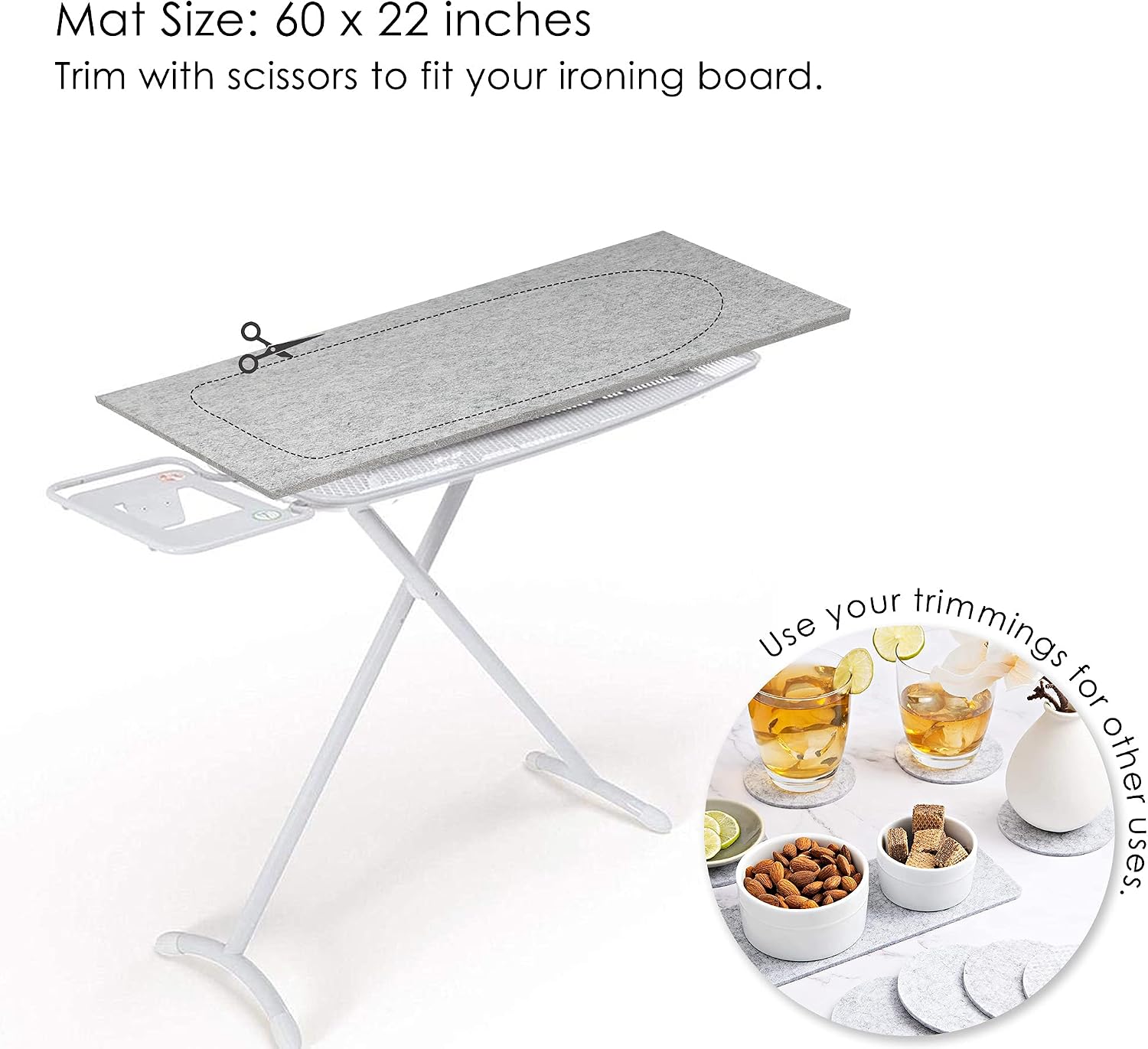 OHOCO Wool Pressing Mat for Quilting - 22x60 XL Extra Large Felt Ironing Pad 3/8" Thick, 100% Wool Heat Resistant for Ironing, Sewing, Cutting on Ironing Board, Tabletop, Dryer, Countertop