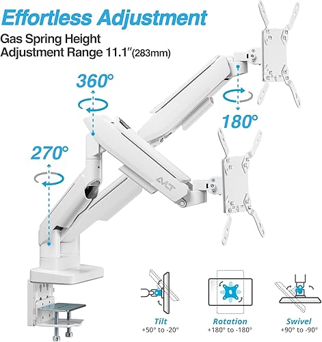 Miniatura 5 de AVLT RGB Lights Dual 17"-43" Gaming Monitor Arm Soporte de escritorio, se adapta a dos pantallas planascurvasultraanchas de hasta 44 libras (44.1