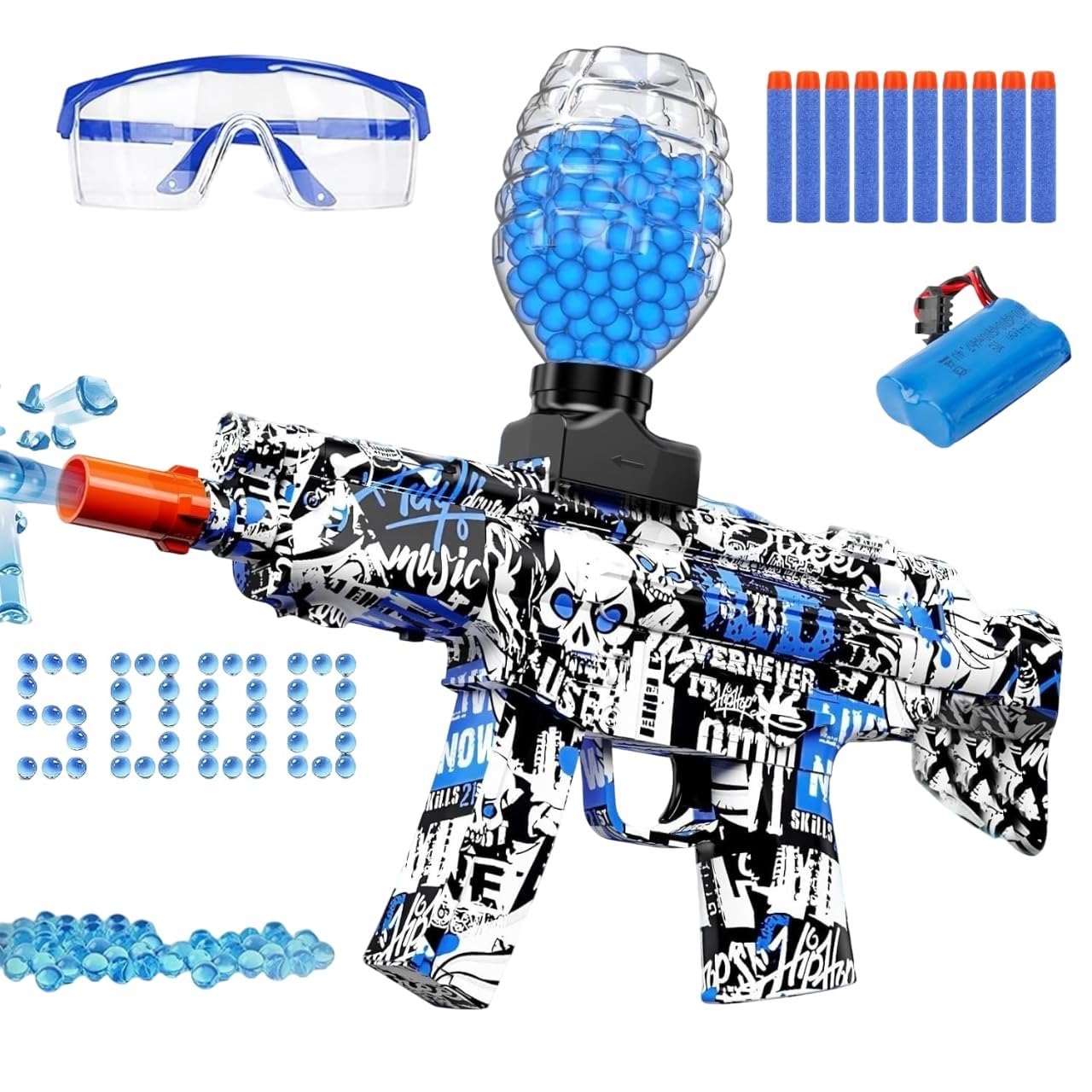 SUPER TOY Gel Blaster Gun Automatic Pistol with Rechargeable Battery and 5,000 Water Balls Electric Outdoor Target Games for Kids Boys (Gel+Foam Assault Rifle Gun)
