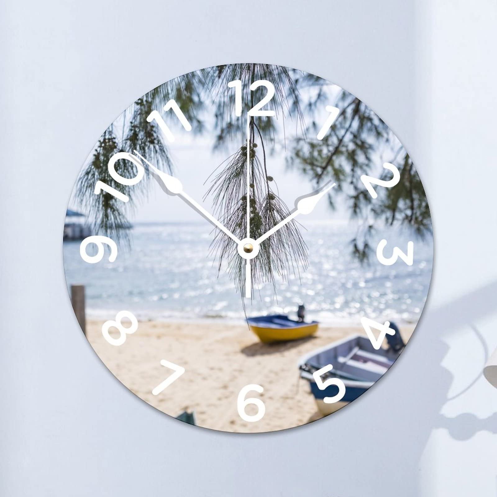 Horloge murale en bois sans tic-tac grande taille 38 cm pour cuisine et salon