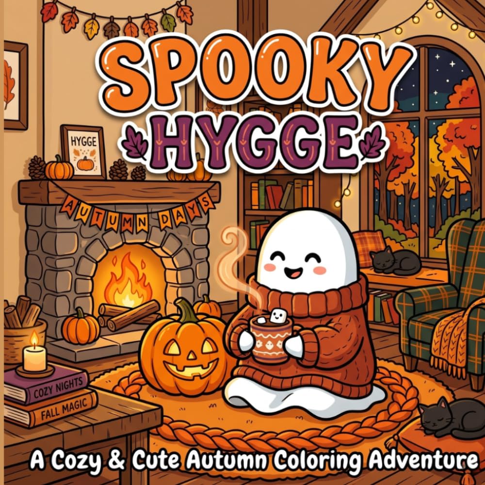 Spooky Hygge: A Cozy and Cute Autumn Coloring Adventure: Bold and Easy Halloween Illustrations for Stress Relief and Relaxation