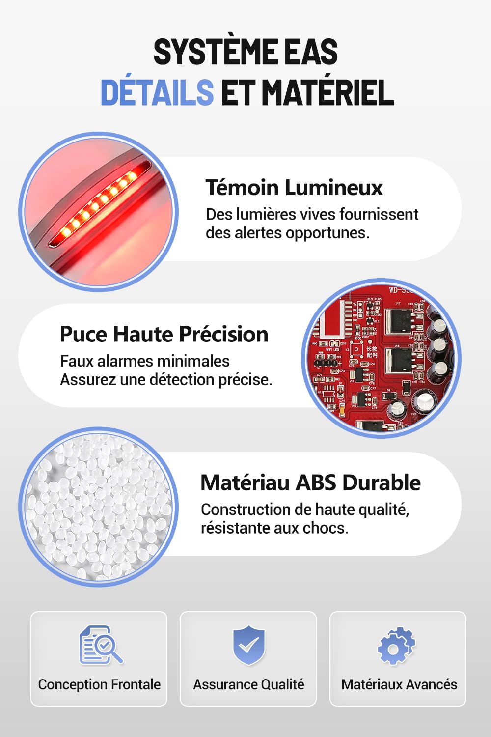Portique Antivol AM 58kHz, Système Antivol Magasin avec Détection Haute Sensibilité et Alarme Sonore et Lumineuse, Gris, Kit avec 100 Étiquettes de Sécurité