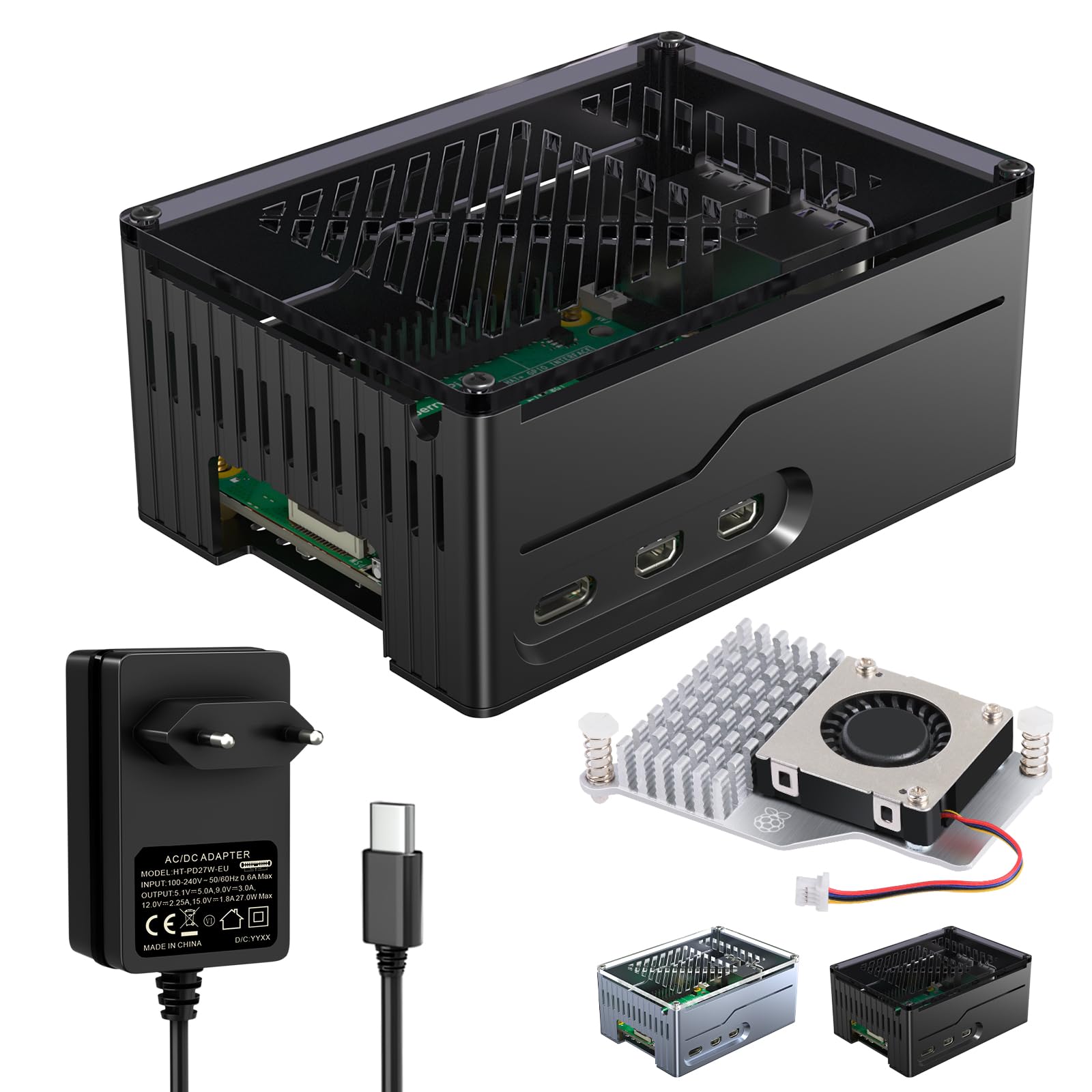 Miuzei Metall Gehäuse für Raspberry Pi 5 Support NVMe SSD PCIe M.2 Hat X1001/ X1