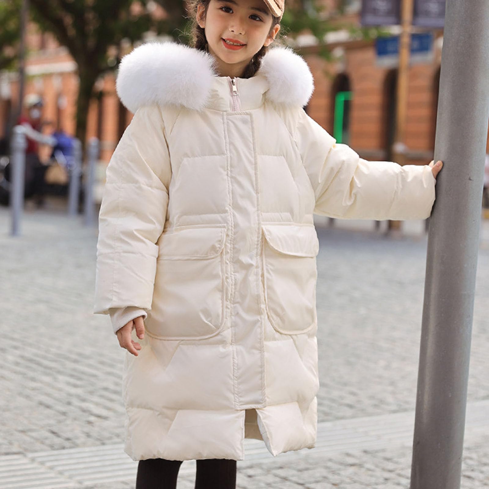 Parka con capucha para niñas, chaqueta de invierno acolchada de longitud media para niños, resistente al viento, cremallera, bolsillo para deportes al aire libre, abrigo para exteriores de 4 a