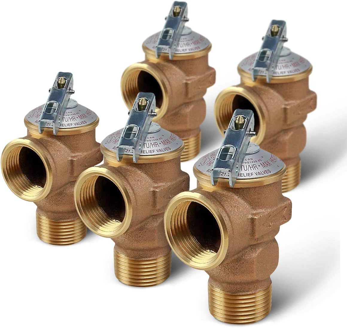 Midline Valve GUHW-QSW256-5 Pressure Relief Valve for Tankless Water Heater, Forged Brass, 3/4 in. FIP x MIP (5 Pack)