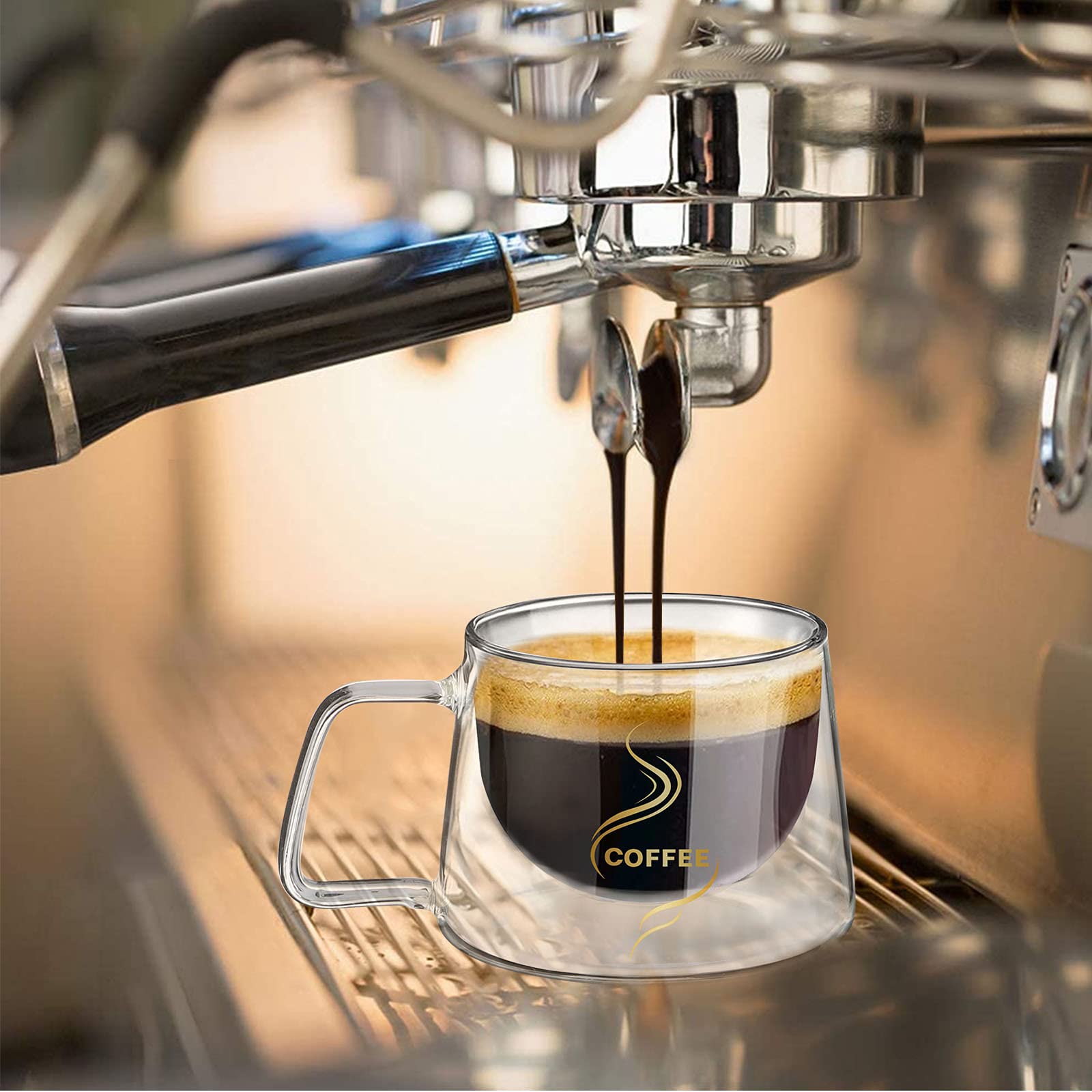 2 Tasses à Expresso En Verre Avec Support En Noyer – 170 Ml – Idéal Pour Café, Cappuccino Ou Thé – Design Anti-brûlure Et élégant